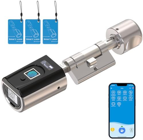 RUILON Serrure empreinte digitale - SECBNEBL51 Serrure connectee porte entree IP65 avec 3 cartes RFID, Cylindre biometrique pour épaisseur de porte 30-70 mm Maison Bureau facile à installer