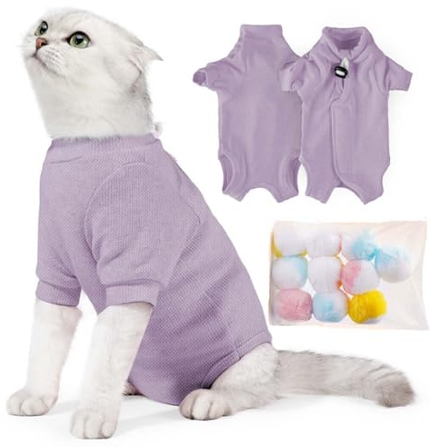 SUYUKU Katzen Genesungsanzug Anti Leck Kätzchen Body für Alternative elisabethanische Kragen Katzen Einteiler Operationsbody Warm Pyjama Kleidung Weicher Bequemer Pullover (Violett, M)