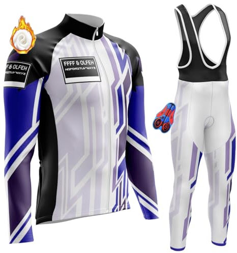 Fahrradbekleidung Set, Herren Langarm Radtrikot Set Winter Radsportanzüge mit 9D Gel Gepolsterten Trägerhosen mit Thermofleecefutter Radhose (PT7,XXL)