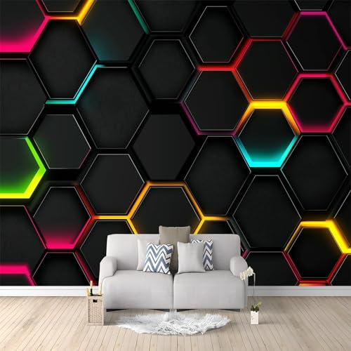 Papier Peint Panoramique Hexagone Géométrique En Nid D'Abeille 350x256 cm Papier Peint Photo Mural Intissé, Poster Tapisserie Mural Personnalisé 3D Pour Salon Chambre Décoration Murale