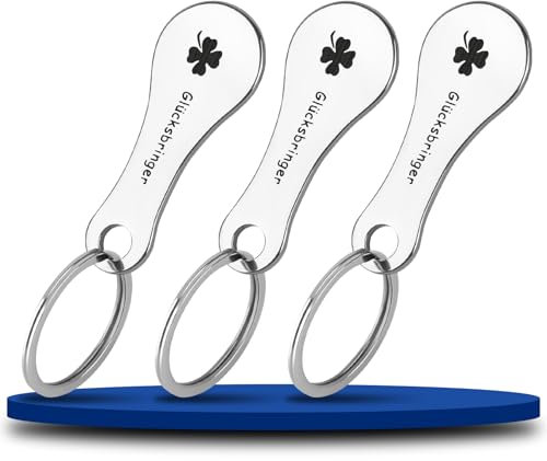 Set di 3 pezzi per carrello della spesa, in acciaio inox,con motivo a trifoglio chip per carrello della spesa rimovibile come portachiavi, argenteo strumento per carrello della spesa