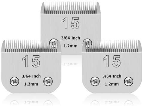 Många 3 rostfria blad 15# för hundvård, kompatibel med And*s, Oster A5, Heiniger, Moser Max 50 Wahl, 15#, 3/64 tums skärlängd och 1,2 mm