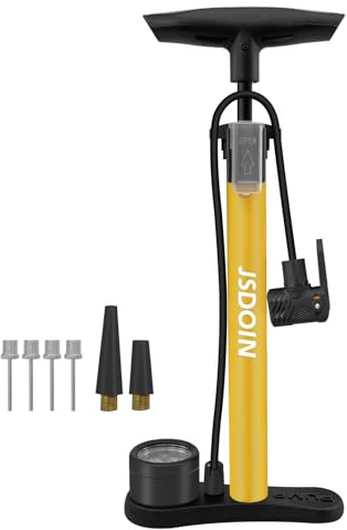 Jsdoin Luftpump, cykelgolvpump med manometer, stående luftpump, cykelpump, högt tryck 160 PSI, luftpump för alla ventiler (gul)