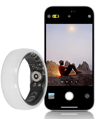 Annadue Anelli Intelligenti per Uomini e Donne, Anelli Sanitari in Ceramica con Copertura Ad Anello e Cavo di Ricarica, Anello di Fitness Tracker (Taglia 8: ca. 18,1 mm / 0,71 Pollici di Diametro)