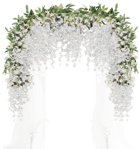 2PCS 6FT Artificial Wisteria Garland Fake Wisteria Flowers Vine for Wedding Home Garden Outdoor Indoor Wall Decorations White