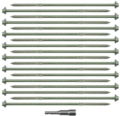 Juego de 18 tornillos de cabeza de plato, tornillos hexagonales para madera, 6,3 x 200 mm, tornillos autorroscantes, tornillos hexagonales, tornillos de viga para estructuras de techo, tornillos de