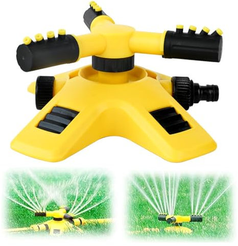 Garden Sprinkler, Automatic Lawn Sprinkler with 3 Adjustable Arms, 360°Automatic Rotating Multipurpose Water Sprinkler for Watering Your Grass, Plants, Flowers, Veggies
