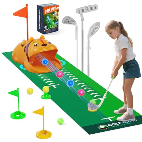 WildFun Kinder-Golfset mit automatischem Ballrücklauf, LED-leuchtenden Golfbällen, 3 Schlägern, Minigolfspiele für Kleinkinder, Geschenke für Jungen und Mädchen im Alter von 3-8 Jahren