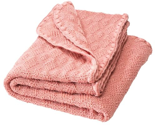 WOLL-BABYDECKE Baby & Kinder - 100% Bio-Merino – kuschelig weich & warm - 80 x 100 cm - nachhaltig & fair - im zeitlosen Ajour-Muster, ideal für Neugeborene - Made in Germany | Softpink