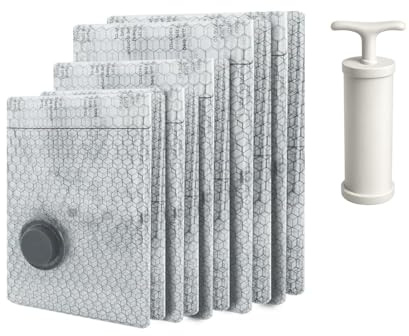 Vacuum Storage Bags, 12 Pack Space Saver Set, Small/Medium/Large Sizes with Hand Pump with,Reusable Clothes Storage Organiser Ideal for Travel & Home