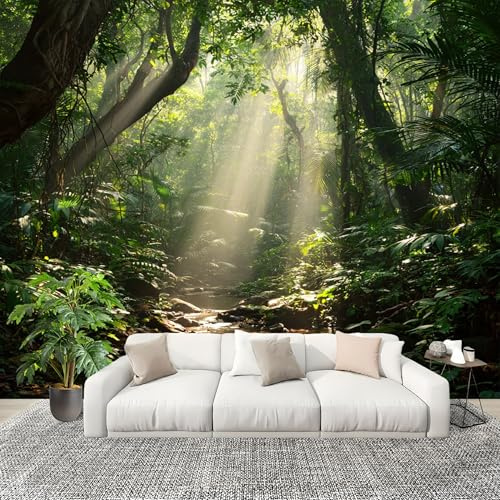 Dormitorio Papel Pintado Paisaje de Selva Tropical Pared Panorámico 300x210 cm Verde Fotomurales No Tejido, Póster Gigante de Pared Personalizado 3D Para Salón Fotomurales