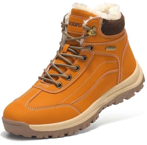 TSIODFO Winter Shoes for Men Cold Weather Snow Boots Waterproof Insulated Fur Warm Outdoor Hiking Ankle Boots Light Brown size 13