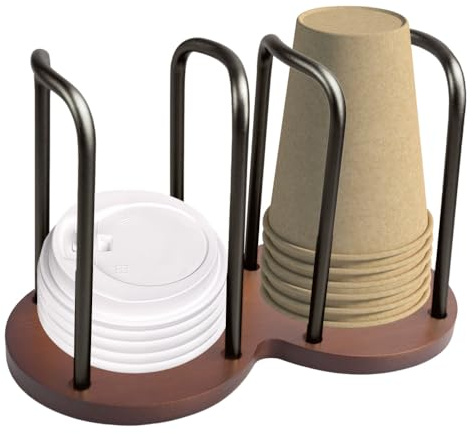 Paper Cup Dispenser,Dual-bin Partition Disposable Paper Cup Lid Holder for Office Kitchen Gym Cafes Cups(Under 8.2cm Diameter)