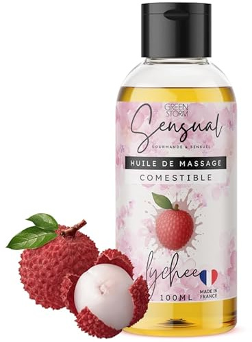 Huile de Massage Comestible Érotique Lychee - Huile Massage Sensuel pour Couple - Huile Corps Relaxante Naturelle - Fabriqué en France - 100ml- Green storm