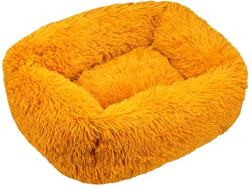 HotYou Orthopädisches Hundebett Rechteckiger Fluffy Wolke Hundekissen Hundesofa Katzenbett Kuscheliges Hundekorb Waschbar Rutschfester und Wasserdichter Boden,Gelb,L 80 * 65 cm（<20KG）