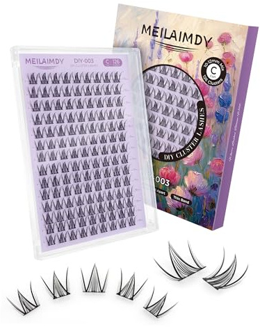 MEILAIMDY Clusters de Pestañas DIY, 0,07mm Curva C Pestañas Artificiales 128 Piezas 10-12mm, Naturales Manga Suaves, Banda Fina Fibra PBT Flexible, Reutilizables en Racimos para Principiantes(DIY003)