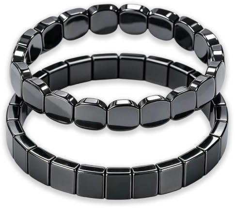 GakQll 2-Teiliges Magnetarmband Herren Set, Magnetisches Hämatit Armband mit Apfel-und Viereck-Design, Moderner Schmuck für Alltag und Freizeit