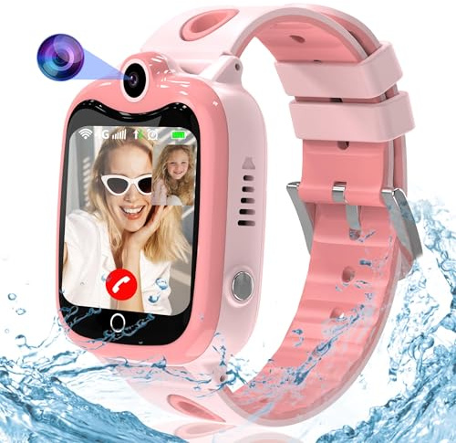 Reloj Inteligente Niño 4G, Smartwatch Niños con Videollamada, Reloj GPS Niños Localizador y Llamadas SOS Chat SMS Juego Despertador Impermeable Modo Clase,Relojcon Tarjeta SIM Regalo Niña Niño