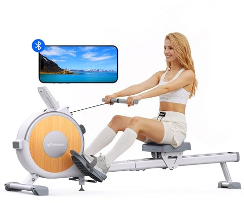 MERACH Rowing Machine for Home Gym 16 Resistance Levels | Quiet Magnetic Rower Machine, Improved Double Rails for Increased Stability, Easy Assembly, App Connectable