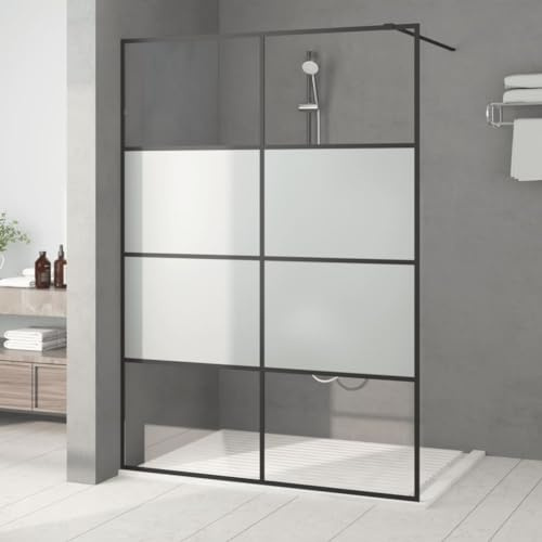 Mokuyary duschvägg för gå in i duschen svart 140 x 195 cm halvmatt ESG-duschvägg för dusch duschavskiljare, promenad i dusch duschpartition glasvägg för badrum