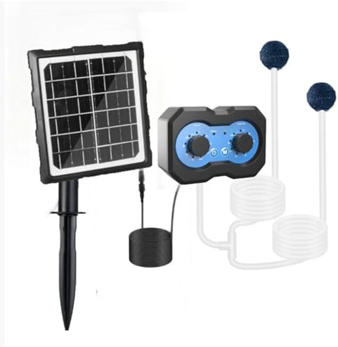 Aoresac Solar-Sauerstoffpumpe für Teich, Solar-Luftpumpe mit 2200-mAh-Akku, 2 Modi Blaseneinsteller, Timer, Abnehmbares Solarpanel, für Kleine Teich-Aquarien-Hydrokultur