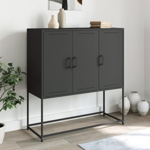 IBUQDDV Industrial Steel Highboard with Six Roomy Compartments, Black Rectangular Storage Cabinet for Living Room Bedroom, Durable Metal Furniture with Modern Urban Design and Easy