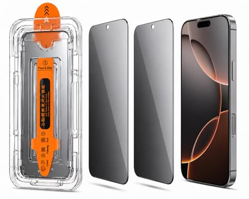 KP TECHNOLOGY [2 Pack] Privacy Glass Screen Protector, Anti-Spy Bubble-Free with Easy Installation Frame, Privacy Tempered Glass, Privacy Protection & Case Friendly (For iPhone 12 Pro Max)