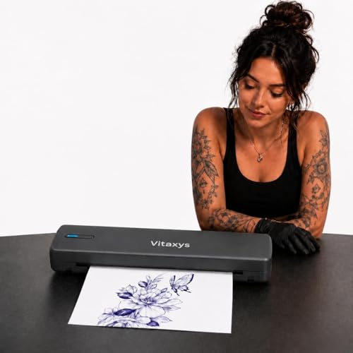 Vitaxys - Impresora térmica portátil A4, sin tinta, mini impresora Bluetooth iOS Android Mac Windows, con maletín y 4 rollos de papel 210/110/80/53 mm, para viajes y oficina o recibos