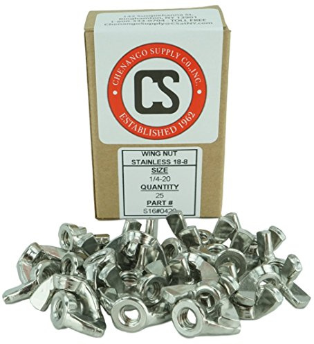 Chenango Supply 1/4-20 Stainless Steel Wing Nuts – 304 Stainless, USS Coarse Thread, Hand-Tighten Wing Nuts for Tool-Free Fastening, 25 Pieces