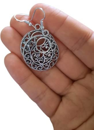 Verzierte Miao Tribal Boho Ohrringe Rund Silber