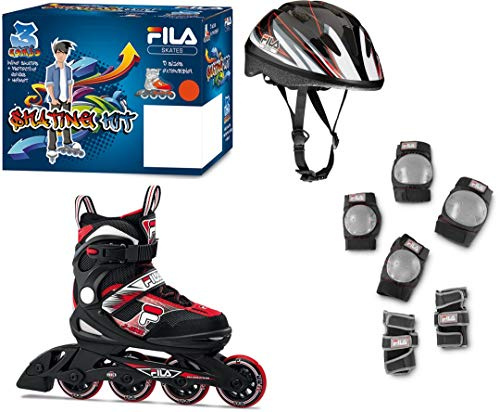 FILA Jungen J-ONE Combo I 3 Set Skate & Schützer & Helm I größenverstellbar I schwarz/rot