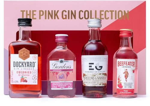 Pink Gin Gift Set - Gin Gifts for Women, 4x5cl Beefeater Pink Strawberry, Gordons, Edinburgh Plum & Vanilla, Dockyard Cherries & Berries Flavoured Liqueur, Womens Alcohol Gifts, Birthday, Christmas
