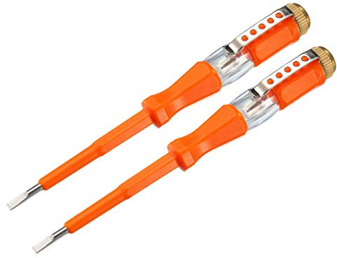 sourcing map Voltage Tester AC 100-500V with 3mm Slotted Screwdriver with Clip for Circuit Test, Orange, Pack of 2