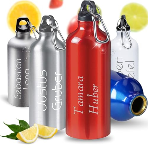 Uakeii Gourde personnalisée « Sporty » 0,6 l – Bouteille d'eau anti-fuite pour enfants et adultes – Idée cadeau personnalisée – Bouteille de sport robuste avec mousqueton pour l'école, la gym et la