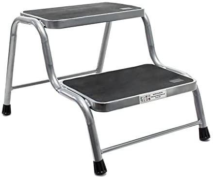 Wiltec Scaletta 2 gradini, sgabello scaletto con portata 150 kg, doppio gradino in acciaio con 2 gradini antiscivolo