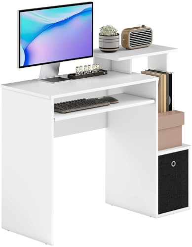 HOMCOM Computer Desk Sliding Keyboard Tray Drawer Shelf Small Desk White