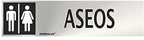CABLEPELADO Señal Aseos Unisex | Señal informativa Aseos | Señal Adhesiva | Señal Baños Unisex | Acero Inoxidable | Certificado UNE-EN ISO 9001 | 0,8 mm Grosor | 20 cm Largo x 5 cm Alto