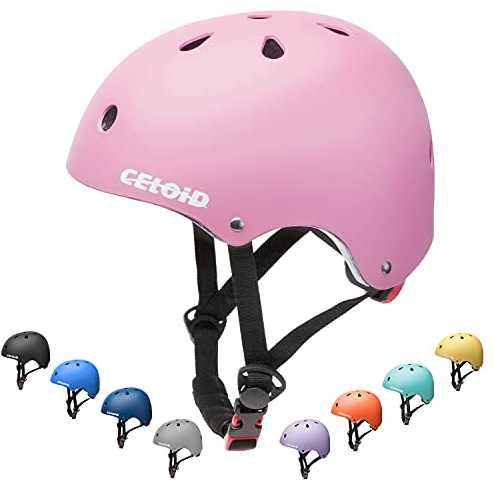 CELOID Kids Bike Helmet,Youth Skateboard Helmets for Ages 8-10-12-14 Years Boys Girls,Adjustable Multi-Sport Bicycle Skateboarding Football Roller Skating Scooter Rollerblade Balance Bike Helmet,Pink