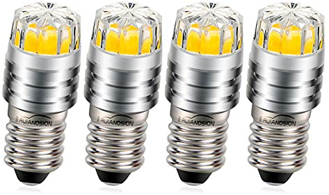 Ruiandsion 4pcs E10 LED Bulb 3V COB 2W Upgrade Replacement for Flashlight Torch Bike Tail Lights,4300K Warm White