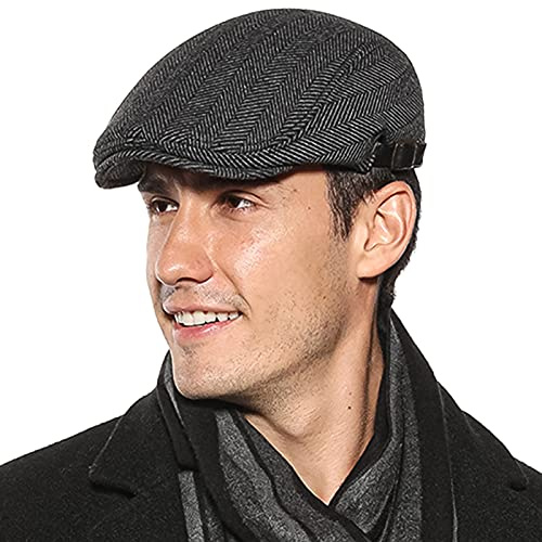 AIEOE Mens Tweed Flat Caps Panel Peak Beret Hat Adjustable Newsboy Cap Hat