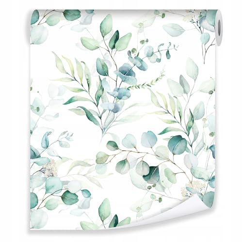 Vliestapete Rolle grün Blätter Pflanzen weiß 10mx50cm Schlafzimmer Wohnzimmer Floral Modern 10M Vlies Tapete Wandtapete Mustertapete Tapetenrolle inklusiv Kleister (1022)