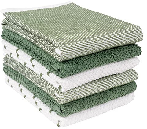 KAF Home Ayesha Curry Mixed Utility Kitchen Towel Set | Set of 6 Mixed Terry Kitchen Towels | Absorbent Kitchen Towels Perfect for Spills, Drying Dishes, Cooking, and Any Household Mess (Green)
