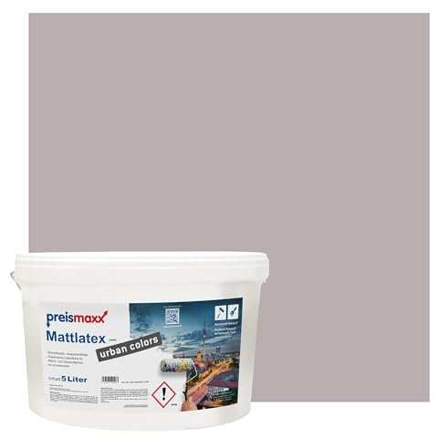 Preismaxx Mattlatex Farbe für Innen urban colors, bunte Wandfarbe Latexfarbe matt, lila, mauve 5L