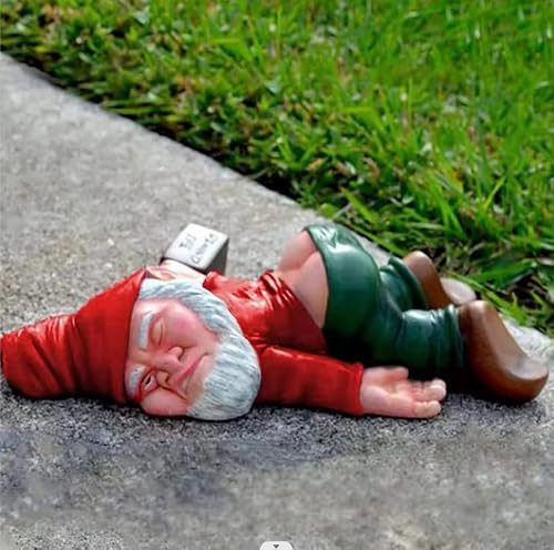 Garden Ornament - Larger Funny Drunk Dwarf Garden Gnome Statues, Drunk Gnome Creative Garden Statues Decoration, Resin Sculpture Novelty Gift for Outdoor Indoor Patio Lawn Yard 9.5in*5.9in*3.1in (Red)