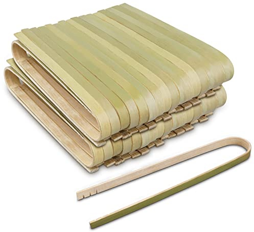 Uprony Mini Bamboo Tongs 100 Pcs 6.2 Inch Green Disposable Eco-friendly Wooden Tongs for Charcuterie, Appetizers, Deli Meat Platters