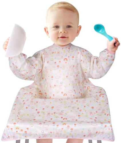 Vicloon Baby Matning Haklappar, Långärmad Baby Bib Vattentät TPU Haklapp Fäst på din Barnstol Barnstolar för Mess-6 månader till 3 år