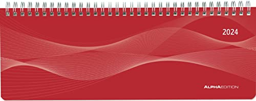 Tisch-Querkalender PP-Cover rot 2024 - Büro-Planer 29,7x10,5 cm - Tisch-Kalender - 1 Woche 2 Seiten - Ringbindung - Alpha Edition
