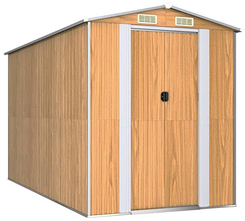 ZHOUMIN Geräteschuppen, Gerätehaus, Fahrradgarage, Gartenhütte, Fahrradunterstand, Gartenhäuschen, Garten Hütte, Fahrrad Unterstand, Hellbraun 192x357x223 cm Verzinkter Stahl