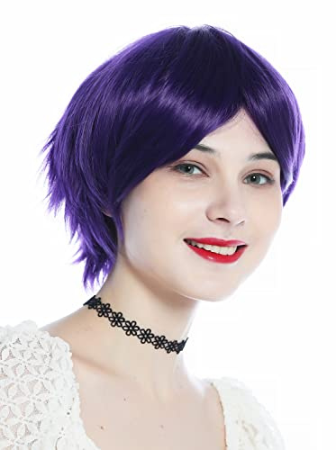WIG ME UP- SZL0855-FP20/3737 Parrucca Donna Unisex Corta Liscia Riga Mix Scuro Viola Lilla Cosplay