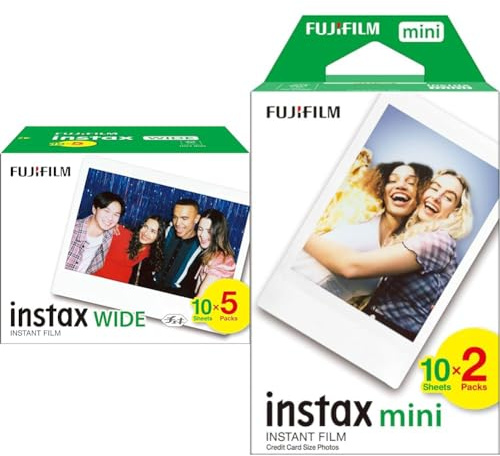instax Pack de 50 Films Wide Blanc & Fujifilm instax - Twin Films pour Mini - 86 x 54 mm - 20 Count (Pack of 1)